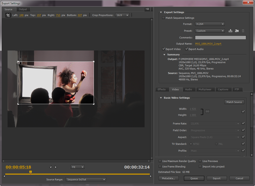 Экспорт видео в Adobe Premiere.