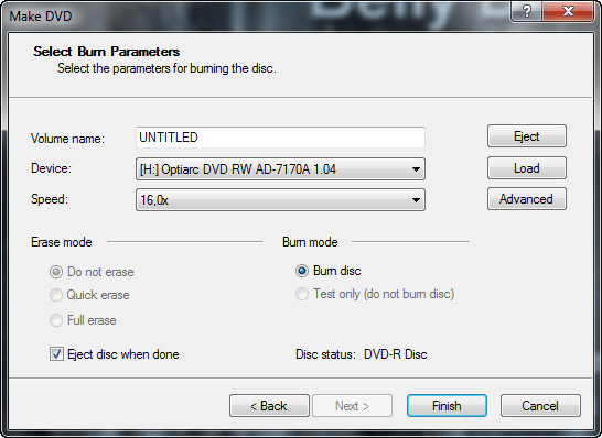 Sony DVD Architect Pro Настройка прожига диска